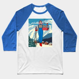 Skier Snow Mountains Extreme Sport Baseball T-Shirt